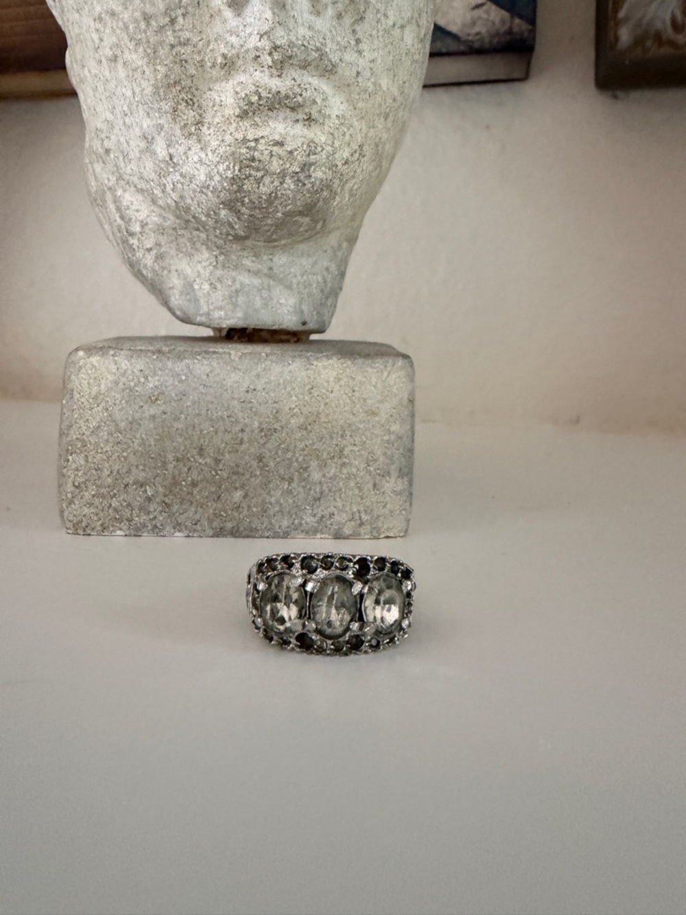 Vintage H & S Adjustable Ring | 1930s–1950s Victorian Revival Three‎ Stone Glass